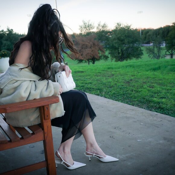 Sling Fling High White Heels – 55mm Leather Slingback Pumps, Comfortable - Picture 8 of 10